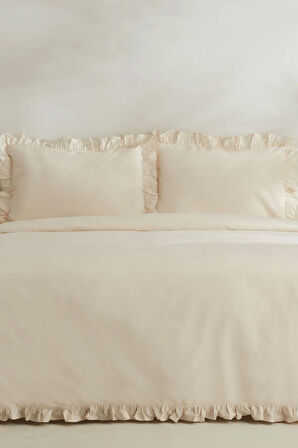 Karaca Home Pure Ruffle %100 Pamuk King Size Nevresim Takımı Açık Bej