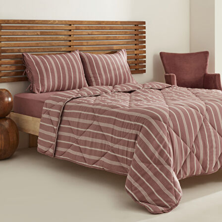 Sarah Anderson Barlet Çift Kişilik Comfort Set/Uyku Seti Çizgili Bordo