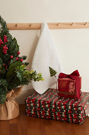 Karaca Home New Year Yılbaşı Çam %100 Pamuk El Havlusu Beyaz