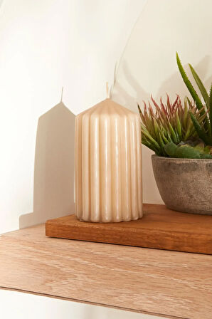Karaca Home Stripped Sütun Mum Açık Kahve