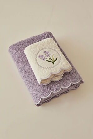 Karaca Home Lavender 2'li El Yüz Nakışlı Havlu Seti 