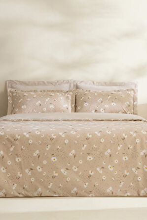 Karaca Home Daisy %100 Pamuk Çift Kişilik Nevresim Takımı Bej