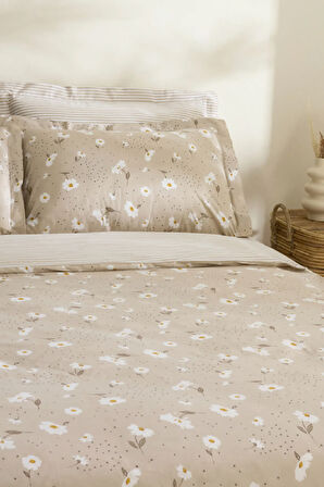 Karaca Home Daisy %100 Pamuk Tek Kişilik Nevresim Takımı Bej