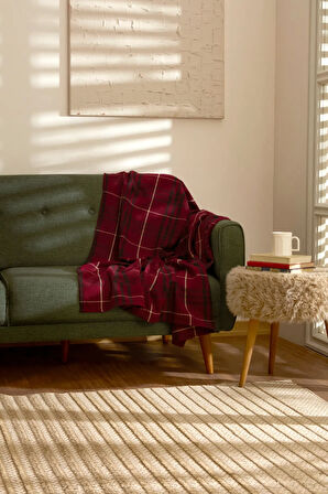 Karaca Home Flanel Throw Tv Battaniyesi Koyu Krem/Kırmızı