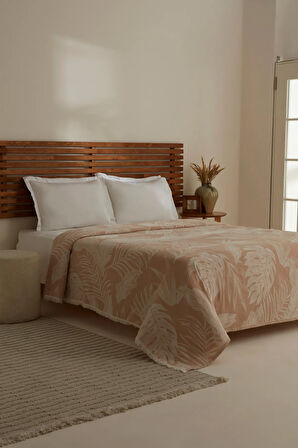 Karaca Home Leafy Sea Müslin Çift Kişilik Tek Pike Bej