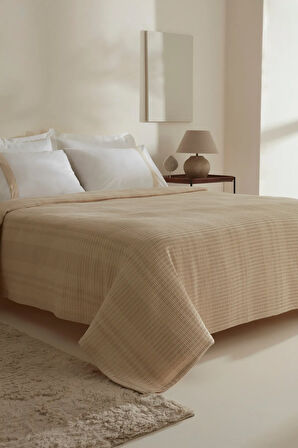 Karaca Home White Coll Delisa %100 Keten Çift Kişilik Pike Takımı Bej