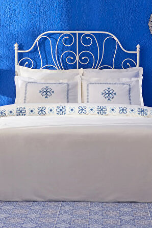 Karaca Home Clarissa Nakışlı %100 Pamuk Çift Kişilik Nevresim Takımı Beyaz