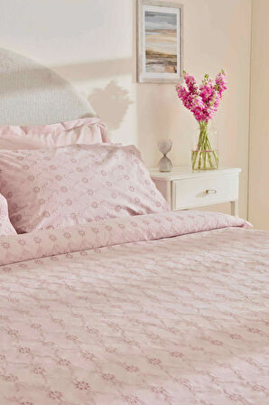Karaca Home Vivien Brodeli %100 Pamuk Çift Kişilik Nevresim Takımı Pudra