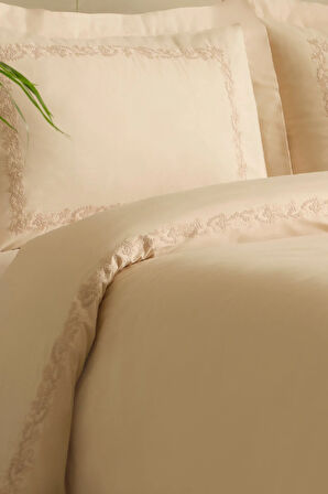 Karaca Home Cortez Nakışlı %100 Pamuk Çift Kişilik Nevresim Takımı Bej