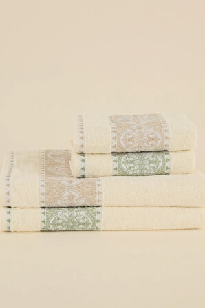 Karaca Home Cozy Bath Jakarlı %100 Pamuk 4 Parça Hamam Seti Yeşil-Bej 
