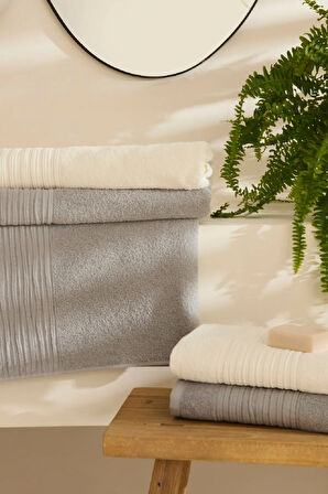 Karaca Home Line Soft %100 Pamuk 4 Parça Hamam Seti Ekru-Gri 