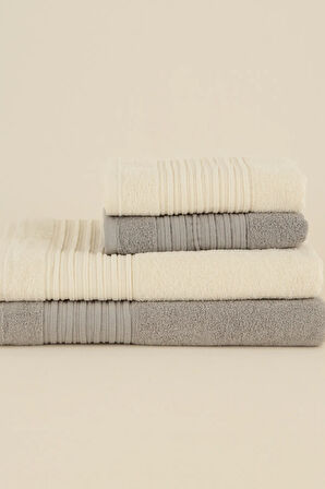 Karaca Home Line Soft %100 Pamuk 4 Parça Hamam Seti Ekru-Gri 