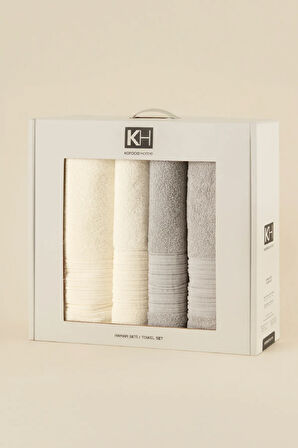Karaca Home Line Soft %100 Pamuk 4 Parça Hamam Seti Ekru-Gri 