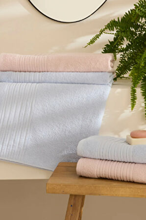 Karaca Home Line Soft %100 Pamuk 4 Parça Hamam Seti Pudra-Mavi