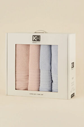 Karaca Home Line Soft %100 Pamuk 4 Parça Hamam Seti Pudra-Mavi