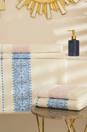 Karaca Home Cozy Bath %100 Pamuk 4 Parça Hamam Seti Mavi-Pudra 