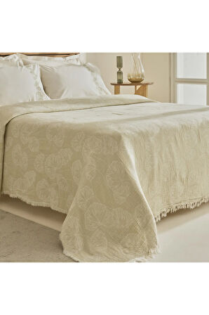 Karaca Home Ginkgo Leaf Müslin Nakışlı Çift Kişilik Pike Takımı Adaçayı