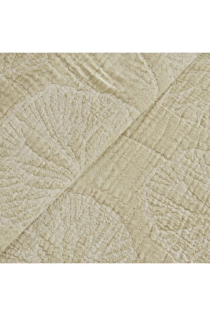 Karaca Home Ginkgo Leaf Müslin Nakışlı Çift Kişilik Pike Takımı Adaçayı
