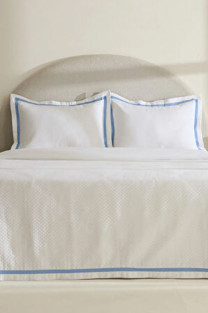 Karaca Home White Collection Doris %100 Pamuk Çift Kişilik Yatak Örtüsü Takımı Mavi