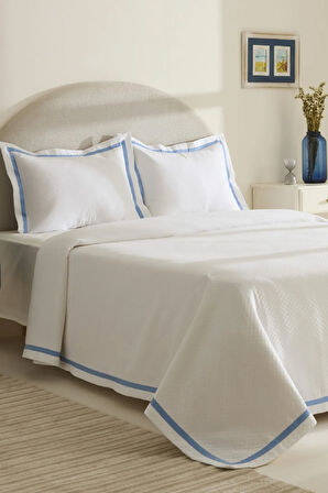 Karaca Home White Collection Doris %100 Pamuk Çift Kişilik Yatak Örtüsü Takımı Mavi
