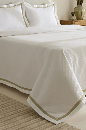 Karaca Home White Collection Doris %100 Pamuk Çift Kişilik Yatak Örtüsü Takımı Adaçayı