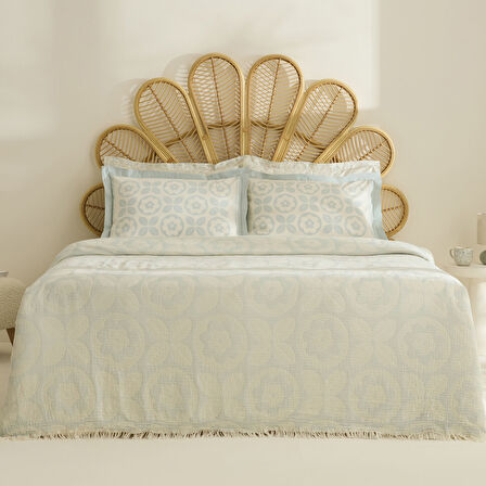 Karaca Home Shayla Mavi Baskılı Müslin Çift Kişilik Pike Takımı