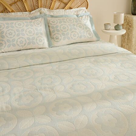 Karaca Home Shayla Mavi Baskılı Müslin Çift Kişilik Pike Takımı