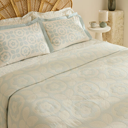 Karaca Home Shayla Mavi Baskılı Müslin Çift Kişilik Pike Takımı