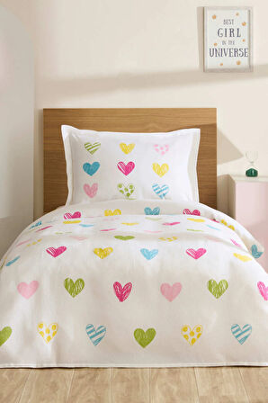Karaca Home Young Color Heartz %100 Pamuk Tek Kişilik Pike Takımı