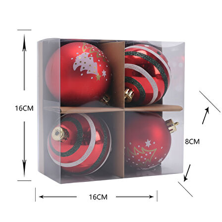 Karaca Home New Year Yılbaşı Reddish 4 Parça Ağaç Süsü Seti