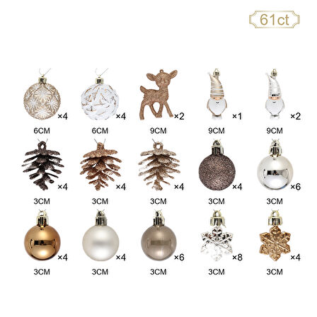 Karaca Home New Year Yılbaşı Bronze 65 Parça Ağaç Süsü Seti