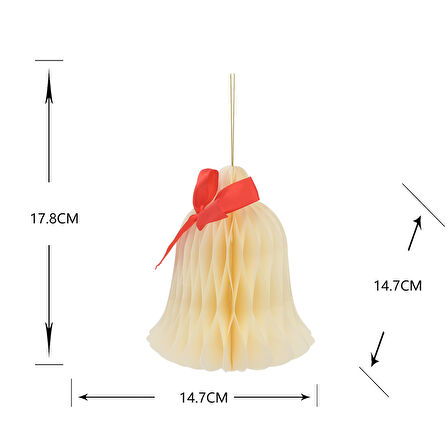 Karaca Home New Year Yılbaşı Çan Şekilli 3 Adet Ağaç Süsü 14,7 x 14,7 x 17,8 cm