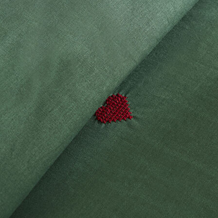 Karaca Home Amour Mio %100 Pamuk Çift Kişilik Nakışlı Nevresim Takımı Koyu Yeşil