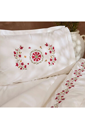 Karaca Home Dornel %100 Pamuk Nakışlı Çift Kişilik Nevresim Takımı Beyaz