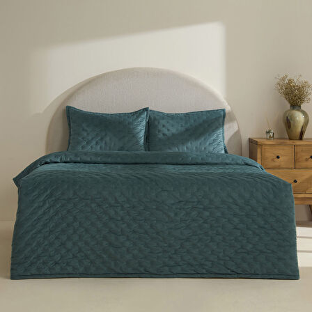 Karaca Home Granel Çift Kişilik Kadife Yatak Örtüsü Petrol