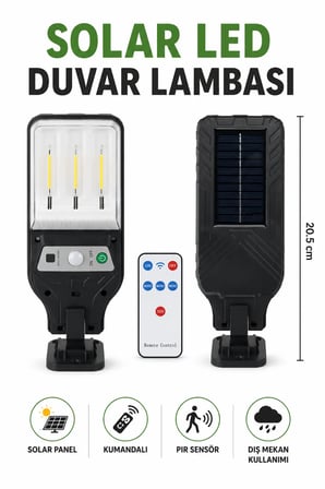Solar LED Duvar Lambası Hareket Sensörlü Uzaktan Kumandalı Güneş Enerjili Dış Mekan Bahçe Aydınlatma Lambası