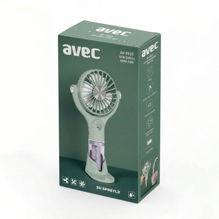 Avec AV-F833 Telefon Tutucu , Su Spreyli ve Hassas Ayarlı USB Şarjlı Mini Fan