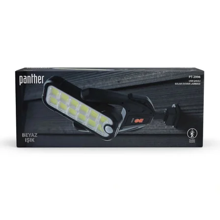 Panther PT-2996 USB Şarjlı Solar Led Duvar Lambası - Hareket Sensörlü Bahçe Aydınlatması