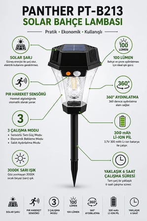 Solar Bahçe Lambası Sarı Işık Güneş Enerjili Led Aydınlatma Saplama Lambası