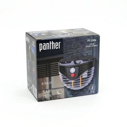 Panther PT-2964 Güneş Enerjili Hareket Sensörlü Cob Led Duvar Lambası - Dış Mekan Solar Bahçe Aydınlatması