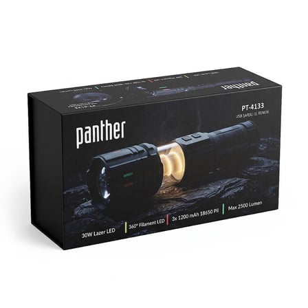 Panther PT-4511 Dahili USB Şarjlı Zoomlu LED El Feneri 2500 Lümen