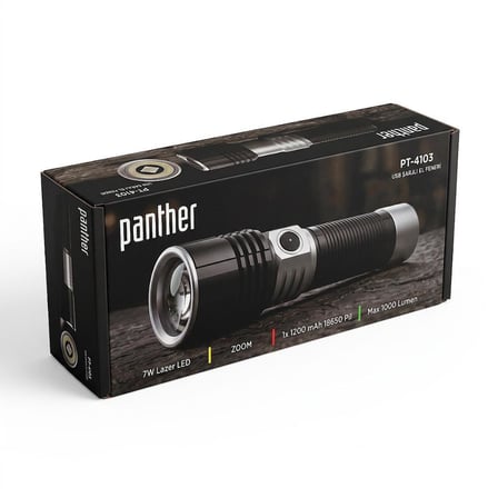 PANTHER PT-4103 ZOOM ÖZELLİKLİ USB ŞARJLI EL FENERİ ALÜMİNYUM GÖVDE