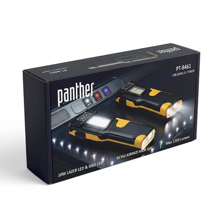 PANTHER PT-8461 USB ŞARJLI EL FENERİ LAZER MENZİLLİ BEYAZ KIRMIZI VE MOR IŞIK LAMBA  