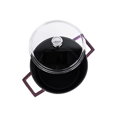 Lava Döküm Yuvarlak Tencere Cam kapaklı. Glaze Çap(Ø)20cm.