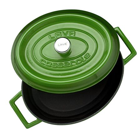 Lava Döküm Oval Tencere. Ölçü 21x25cm.  - Yeşil