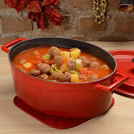 Lava Döküm Oval Tencere. Ölçü 21x25cm.  - Yeşil