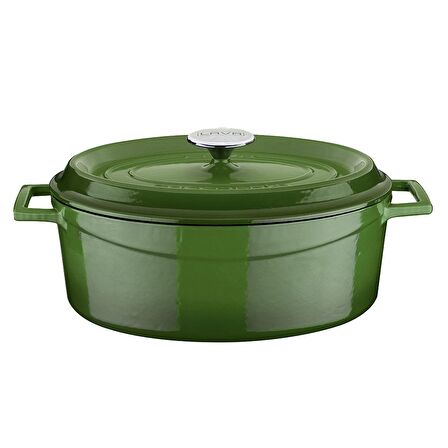 Lava Döküm Oval Tencere. Ölçü 23x29cm.  - Yeşil