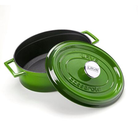 Lava Döküm Oval Tencere. Ölçü 23x29cm.  - Yeşil