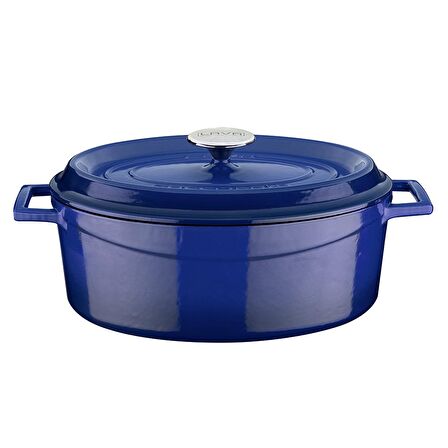 Lava Döküm Oval Tencere Trendy Kapak Ölçü 23x29cm.  - Mavi