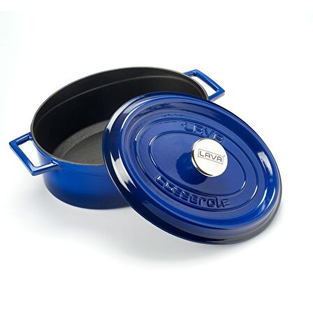 Lava Döküm Oval Tencere Trendy Kapak Ölçü 23x29cm.  - Mavi